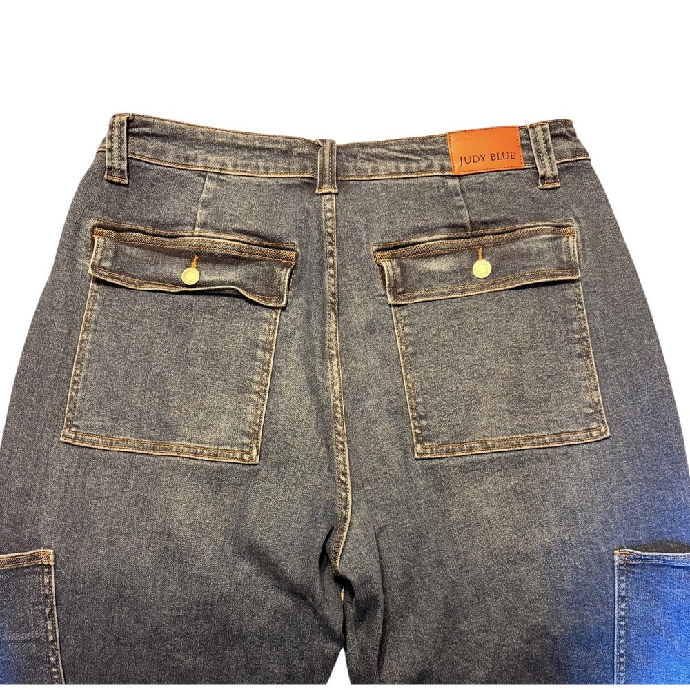 Judy Blue Wide Leg Cargo Jeans Womens 18W Med Wash Solid Stretch Utility Denim - Picture 8 of 14